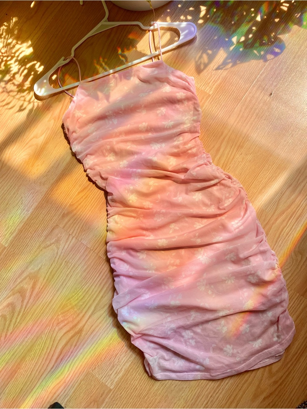 Pink Floral Ruched Slip Dress